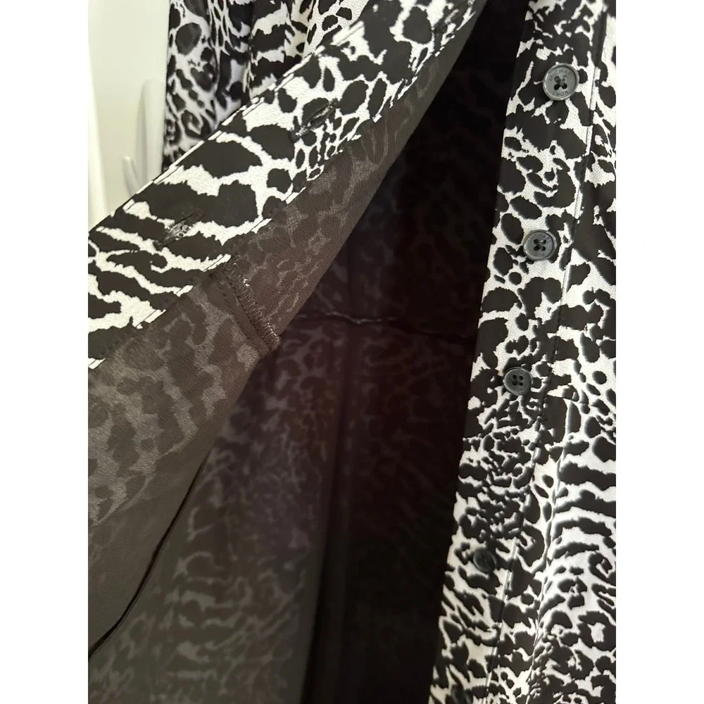 Michael‎ Kors Leopard Midi Dress XS Chiffon Black White Mob Wife Vacation Glam
